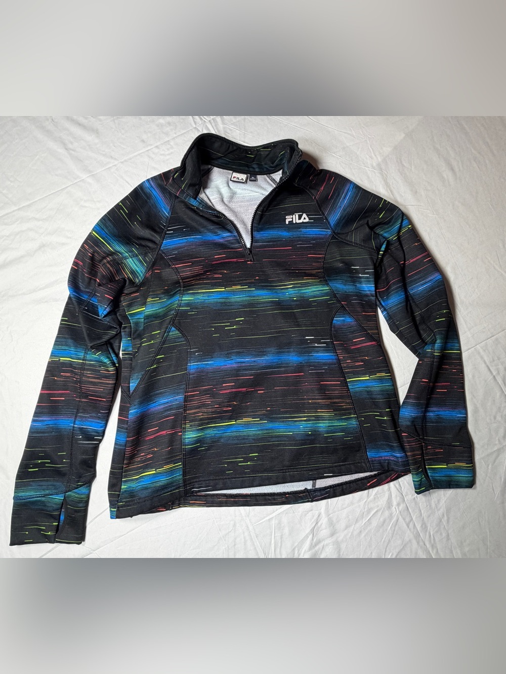 FILA Sport Women's XL Quarter-Zip Pullover Jacket Multicolor Abstract Digital Pr